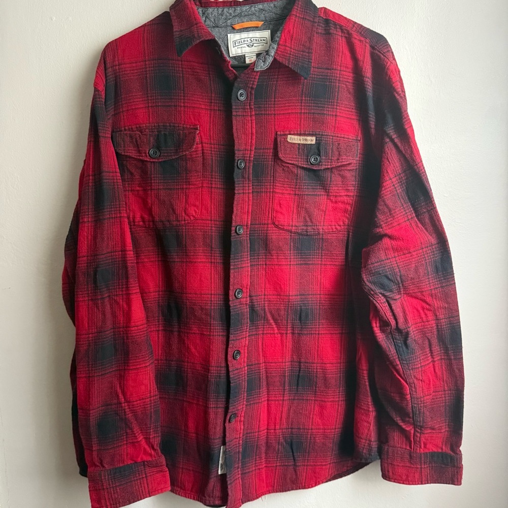 Field & Stream Red & Black Plaid Heavyweight Flannel Shirt — Men’s XL